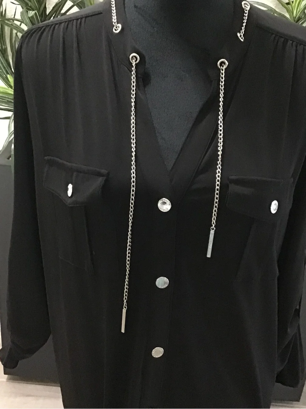 Michael Kors Black Utility Shirt Dress with Silver Accents